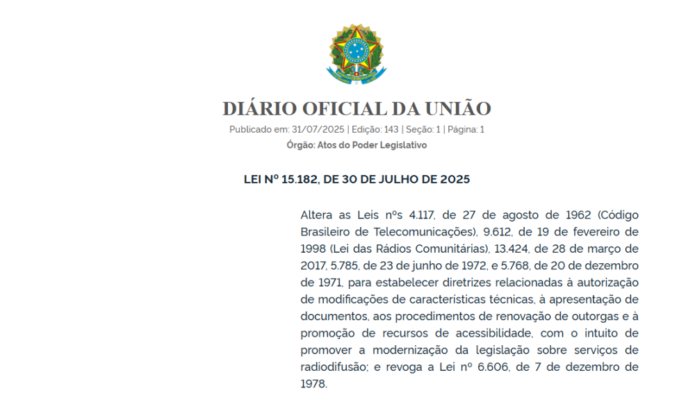 Publicada lei que simplifica os serviços de radiodifusão