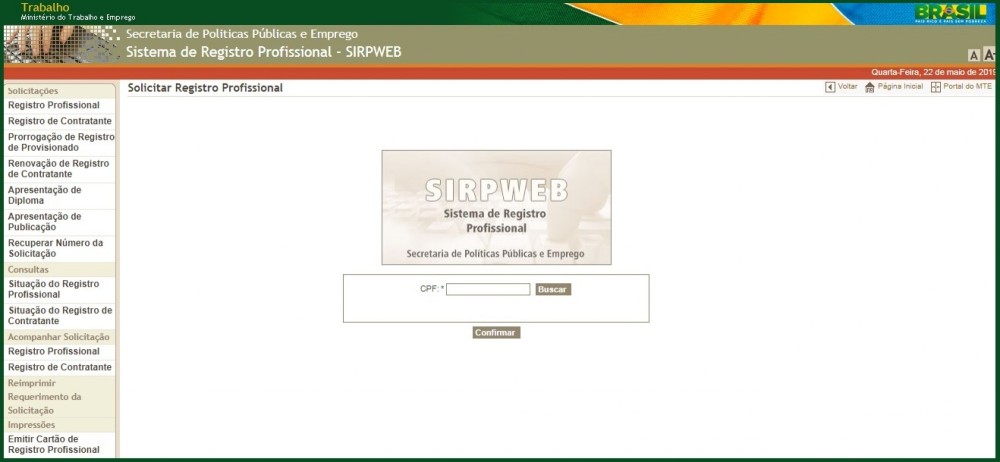 Sistema do Ministério do Trabalho para emissão de registro profissional único de radialista atualizado